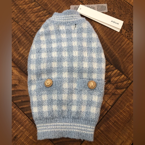 NWT Aqua Cardigan Dog Sweater in Baby Blue / White Checker - Size XS - Picture 2 of 5